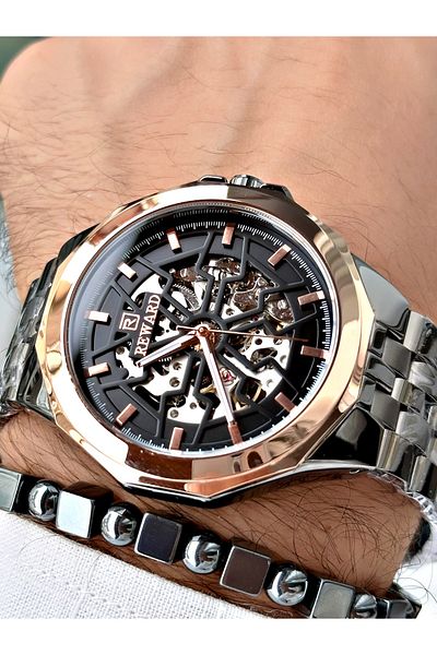 Reward Automatic Smoke Color Men's Wrist Watch and Steel Cord - Bracelet Included