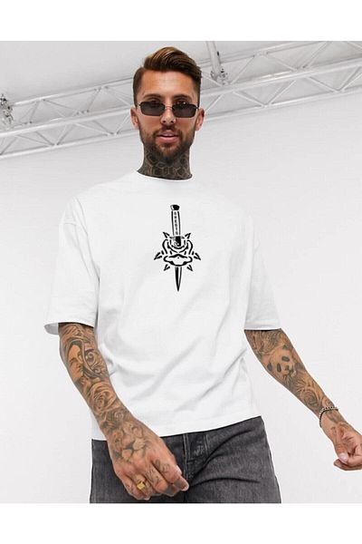 DEEPSENCE Λευκό μπλουζάκι Unisex Oversize - SKULL Back Print