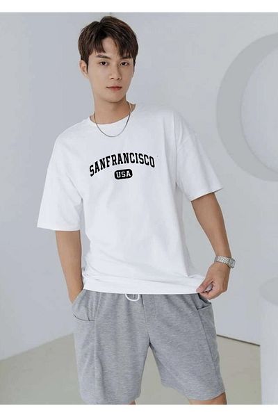 DEEPSENCE Μπλουζάκι Unisex Oversize Sanfrancısco με στάμπα λευκό μπροστά