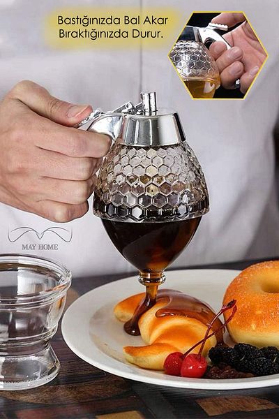 MAY HOME Glass Honey Matic Pump Honey Pot - Honey Sugar Bowl Sauce Bowl
