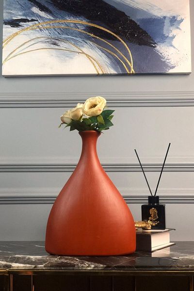AstreHome Asymmetric Ceramic Handmade - Vase and Brick Color