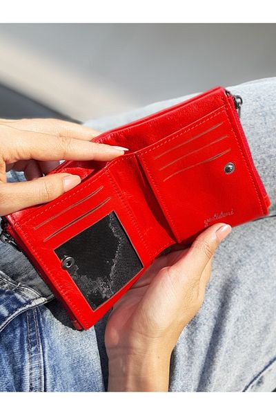 yedideri Soft Red Genuine Leather Zippered Wallet