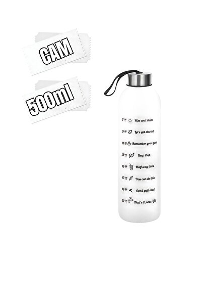 ÇİZGİ Voss Siyah 500ml Sporcu Cam Su Şişesi Motivasyonlu Sızdırmaz Matara Suluk