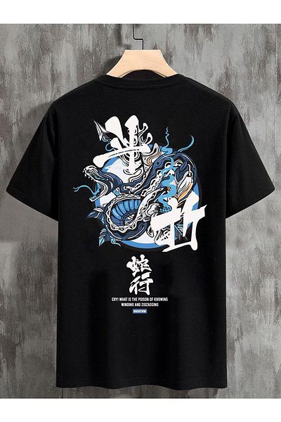 DEEPSENCE Μαύρο μπλουζάκι με μοτίβο SNAKE Unisex Oversize