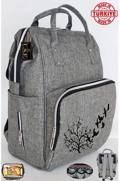 USF Gray Functional Baby Care Bag - Wooden Backpack