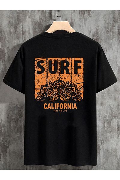 DEEPSENCE Unisex Oversize Μαύρο T-shirt - SURF CALIFORNIA Back Printed