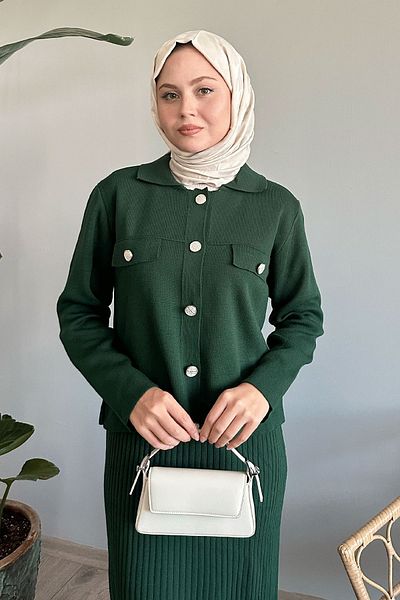 InStyle طقم سترة وفستان منسوج من الزمرد
