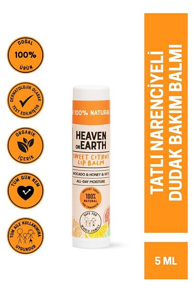 Heaven on Earth 5ml Citrus Lip Balm - 100% Natural & Organic, Sweet Citrus Moisturizing Nourishing Lip Care