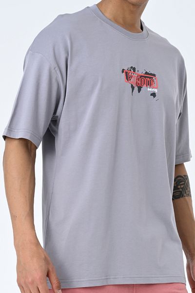 AMAZING CRASH Gray Crew Neck Printed Oversize Pattern Unisex T-shirt