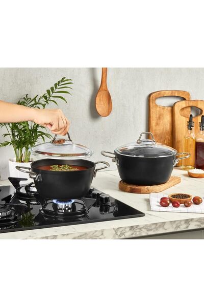 Amboss Dark Granite Deep Pot with Glass Lid Fireproof Non-Stick Titanium Coating - 26 cm