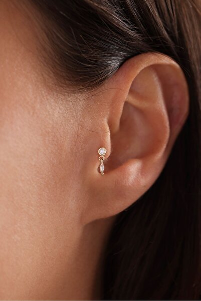 Gianfranco 14 Ayar Altın Taşlı Sallantılı Baget Tragus Küpe