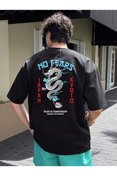 DEEPSENCE NO FEARS Unisex Oversize Μαύρο T-shirt - Back Print