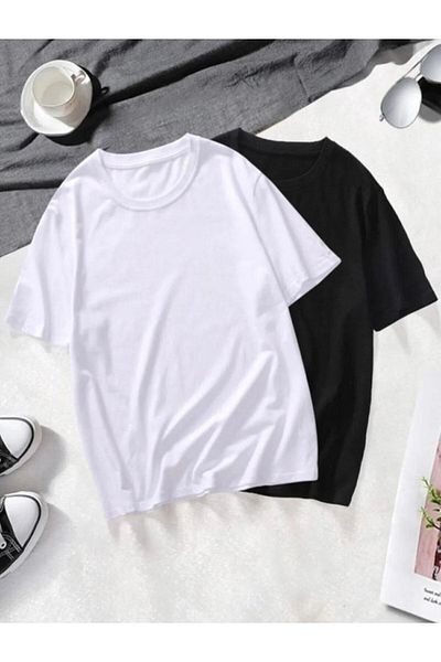 DEEPSENCE Unisex Basic Crew Neck Cotton Oversize T-shirt 2τμχ