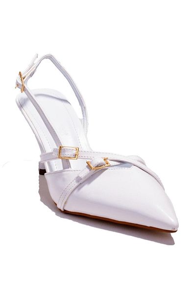 DAGOSTER Dza07- 11792105   Pantofi de damă cu toc clasic cu cataramă din piele lăcuită albă
