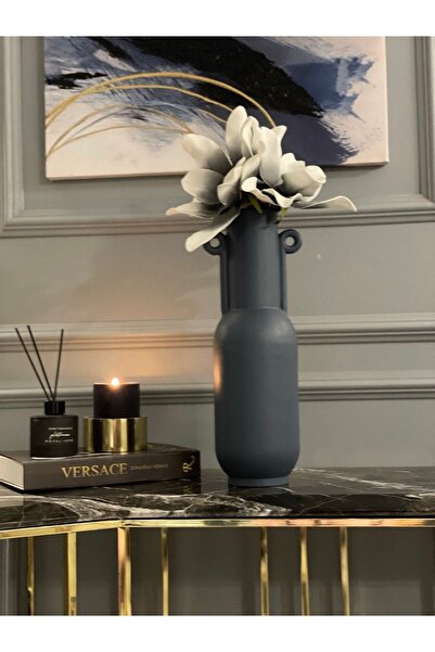 AstreHome El Yapımı Uzun Dekoratif Seramik Vazo - 40 Cm Rüzgar Mavi