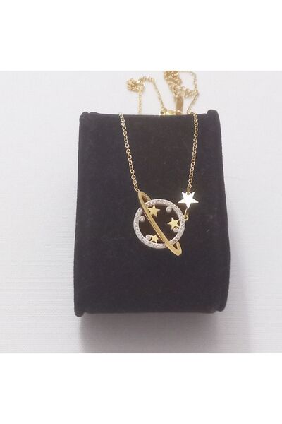 FAMİLY Dünya Temalı Zirkon Taşlı Gold Renk Paslanmaz Ve Kararmaz Çelik Kolye