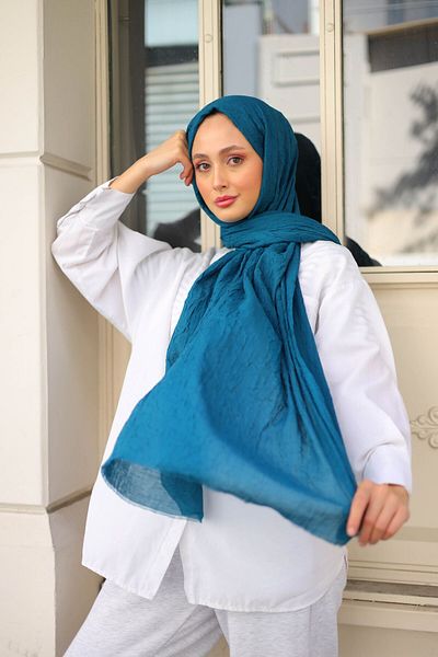 shalby Bamboo Crash Shawl Hijab Albastru închis petrol