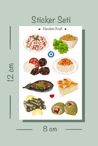 Handeto Kraft Türk Yemekleri Sticker Seti, 8x12 Cm, Çıkartma, Bullet Journal,...