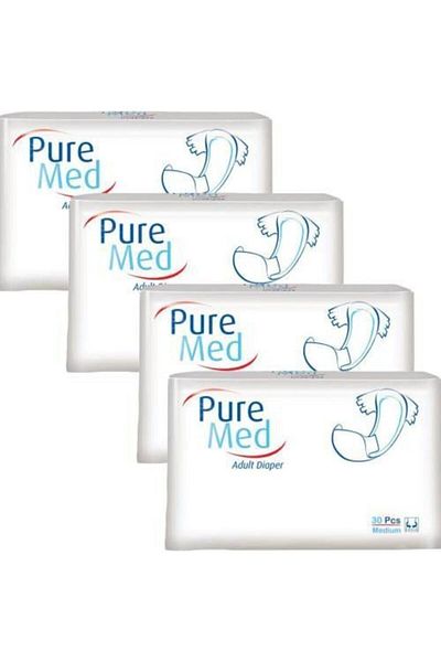 Puremed Textile Surface Adult Patient Diapers Medium Size 30 Pieces 4 Packs 120 Uses