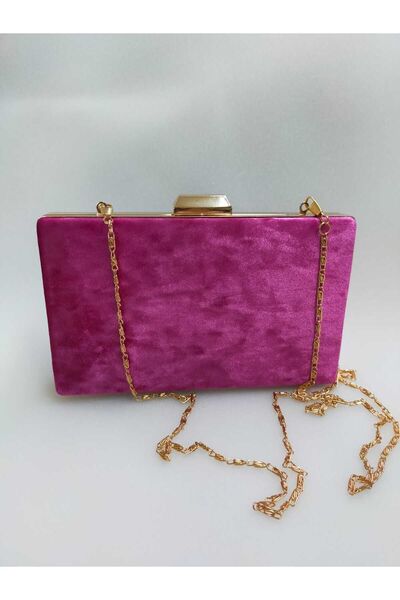 bsc حقيبة فستان سهرة مخملية فوشيا مع علبة ذهبية
