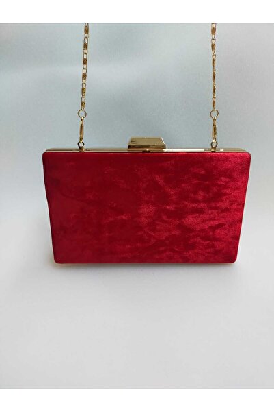 bsc Kırmızı Kadife Altın Kasalı Abiye Çanta