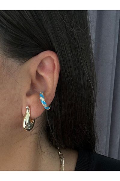 bijutericim Blue Stone Detailed Cartilage Earcuff