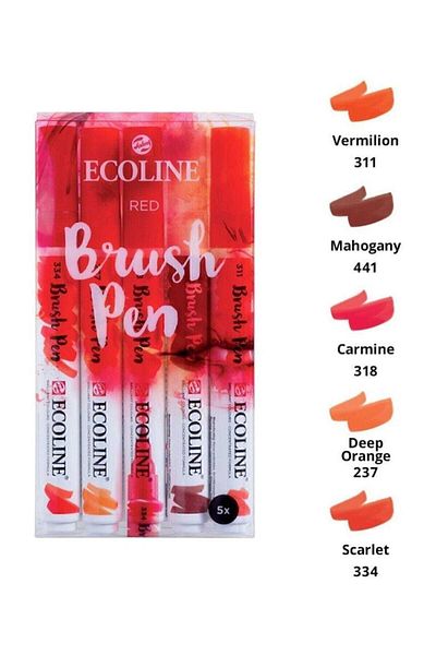 Talens Ecoline Brush Pen Brush Tip Pen 5 Color Set RED