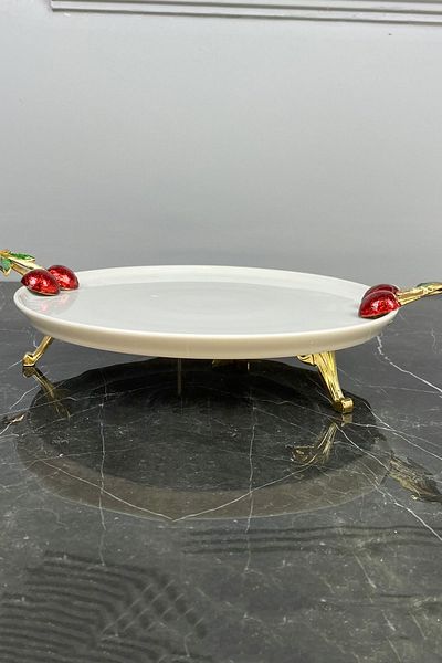 MAY HOME Cherry Handle Sole Foot Porcelain Presentation Plate