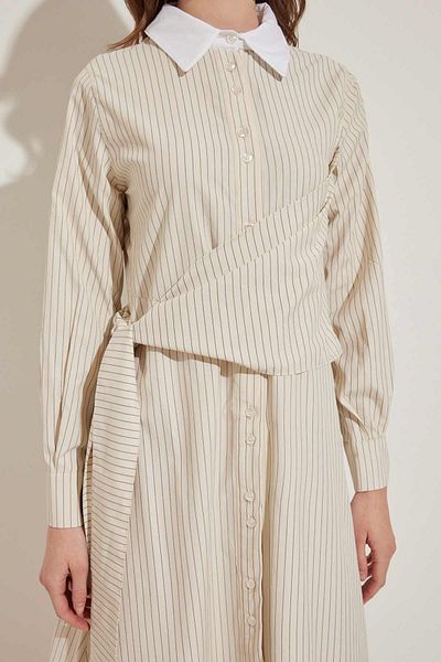 Hooopstore VEREV CLOSURE STRIPED POPLIN DRESS - CREAM