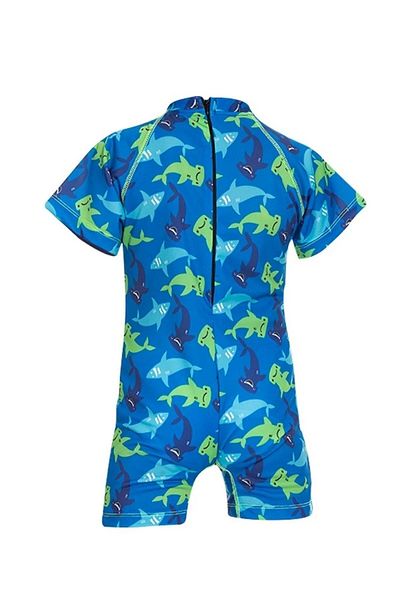 pistyle Boy's Shark Patterned +40 Factor Sun Uv Dried Blue Jumpsuit Swimsuit