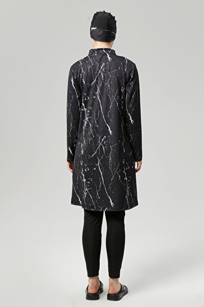 FİT1BEDEN Tam Kapalı Su İtici Hızlı Kuruyan Tesettür Mayo Takım  Desenli Büyük Beden