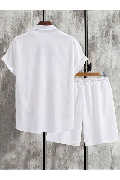 DWN WEAR Men's Shirt and Shorts Set - Wrapped Crinkle Fabric, Summer Lycra