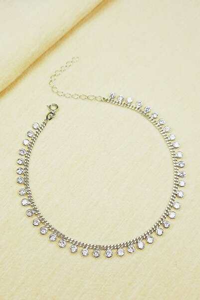 Oruçoğlu Gümüşçülük 925 Ayar Gümüş Rodyum Kaplama Zirkon Taşlı Kadın Halhal