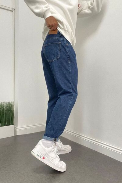 NO61 MAN Boyfriend Düz Mavi Rahat Kalıp Kot Pantolon