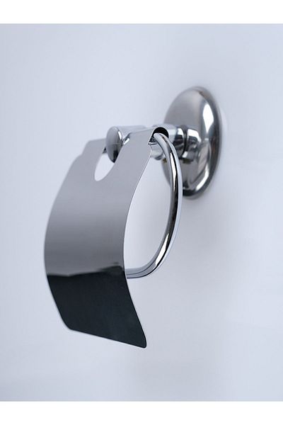 Alper Banyo Modern Toilet with Glossy Chrome Plated Round Design - Adhesive, Paper Holder Whether on the Wall