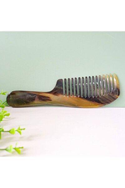 Sorendy Saplı Kemik Tarak Doğal Sığır Boynuzundan El Yapımı Geniş Diş Aralıklı Kemik Tarağı 19 Cm Kt-132