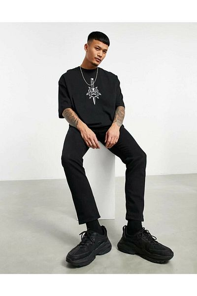 DEEPSENCE Μαύρο μπλουζάκι Unisex Oversize - SKULL Back Print