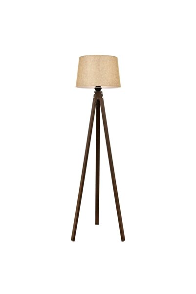 Genel Markalar 3 Ayaklı Lambader Tripod Ayak Üç Ayaklı Ahşap Abajur Konik Kumaş Başlık Tütün Kahverengi Ayak 7020