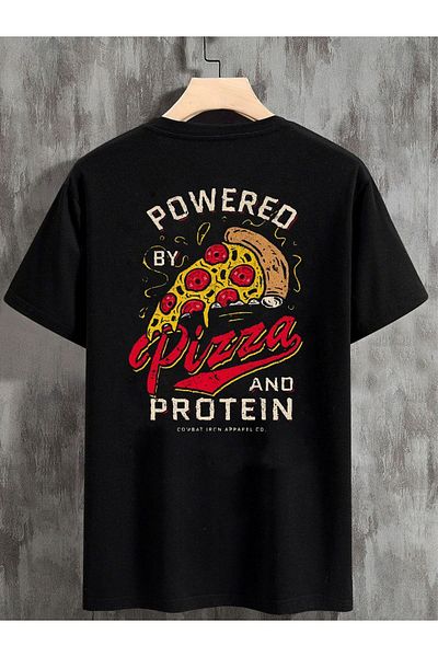 DEEPSENCE Μαύρο μπλουζάκι με μοτίβο PIZZA Unisex Oversize