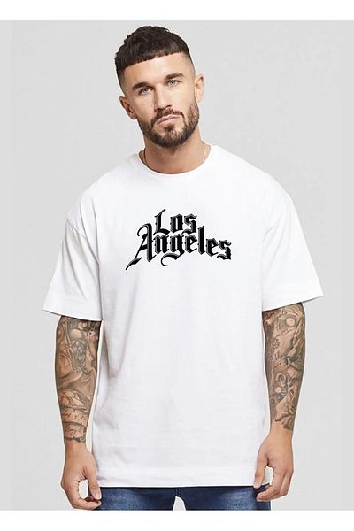 DEEPSENCE Λευκό μπλουζάκι με στάμπα Los Angeles Unisex Oversize