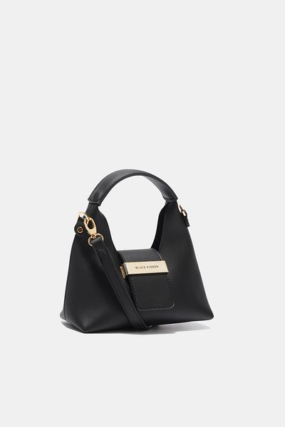 Black Ribbon Mini geantă cu curea cu detaliu accesoriu negru