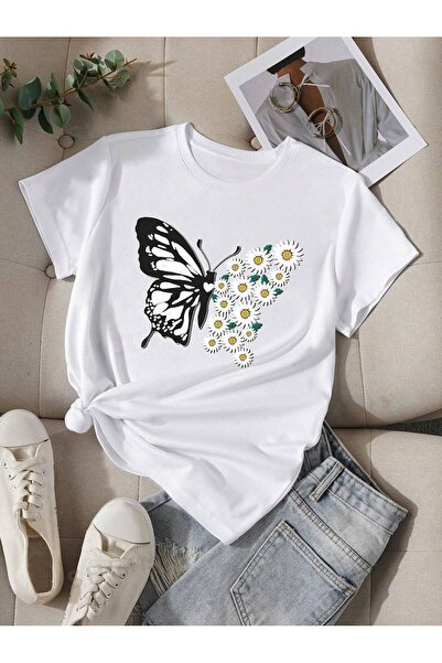 over head oh Tricou de damă oversize cu imprimeu fluture