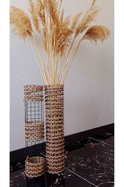 Egindra Wicker Braided Metal Wire Design - 60 cm Pampas Vase Set of 2