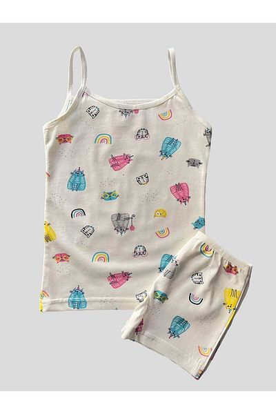 elmas kids Girl's Cotton Ecru Colored Patterned Athlete Boxer Set