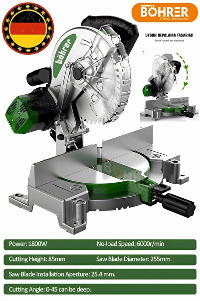BÖHRER 255 MM Profesyonel Ve Ev Kullanımı İçin 45 Açılı Parke Ahşap Kesme Elektikli Gönye Kesme Makineleri