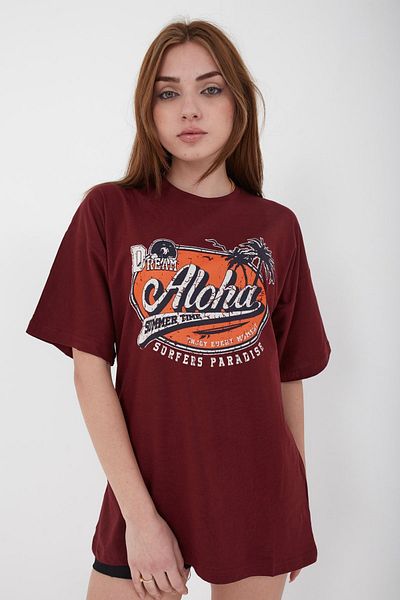 Mad&Calf Μπλουζάκι Unisex Oversize Aloha Printed Casual Cut