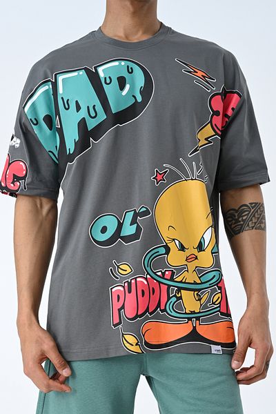 AMAZING CRASH Anthracite Crew Neck Printed Oversize Pattern Unisex T-shirt