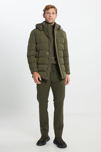 AC&Co / Altınyıldız Classics Ανδρικό παλτό Khaki - Ζεστό, με επένδυση, γιακά με κουκούλα, πλαϊνή τσέπη, κανονική εφαρμογή