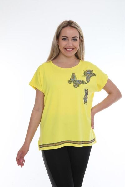 Oversize Ring Viskon Baskılı Şık Kadın T-Shirt