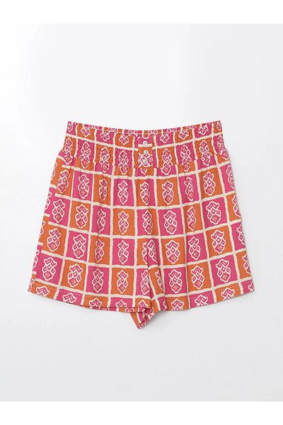 LC Waikiki Lcw Vision Orange Printed Patterned Women's Shorts with Elastic Waist